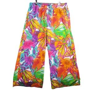 Lauren Ralph Lauren Pants Womens L Floral Colorful Wide Leg Smocked Waist Cruise